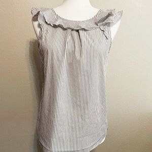 J Crew Striped Ruffle Neck Elastic Back Tank Top Seersucker Style Shirt Size 4